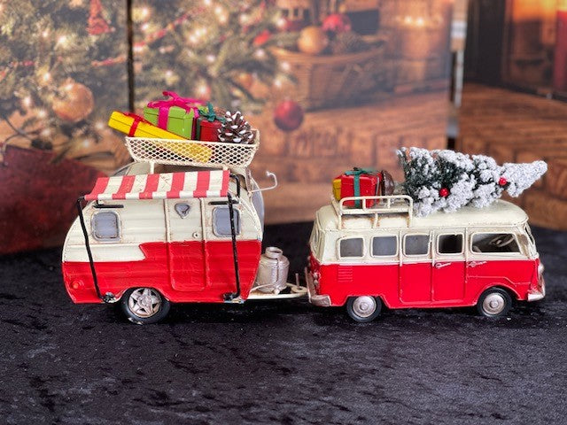 RED & WHITE OLD STYLE RETRO TIN KOMBI VAN