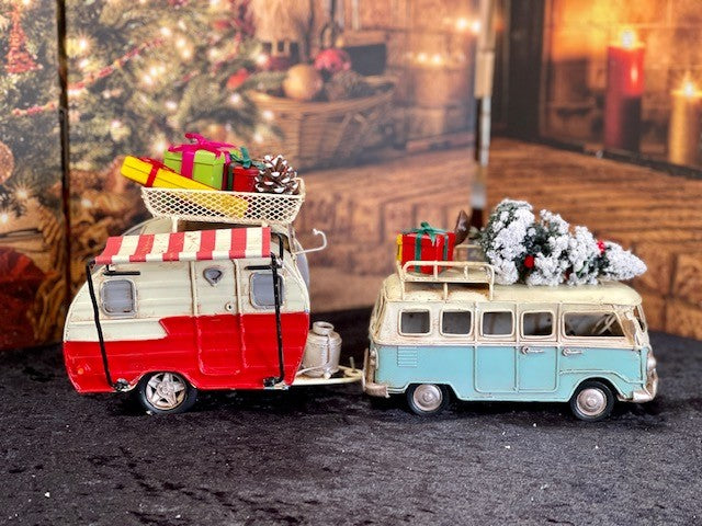 BLUE & WHITE OLD STYLE RETRO TIN KOMBI VAN
