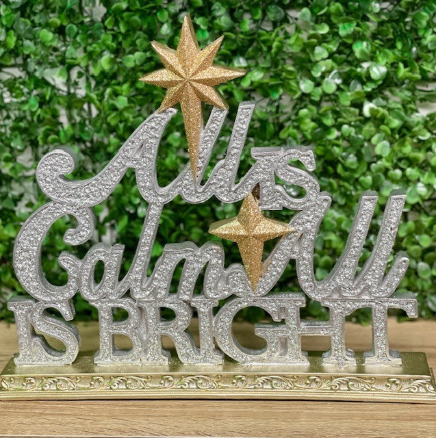 ALL IS CALM SILVER/GOLD SHELF SIGN XBE315