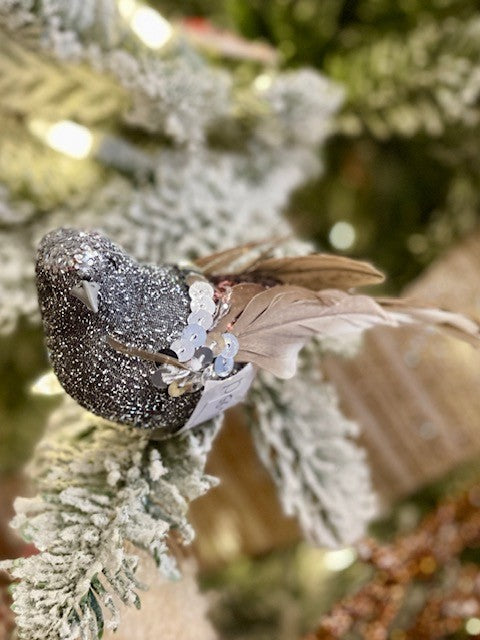 FEATHERED BIRD - SILVER SEQUIN AND COPPER