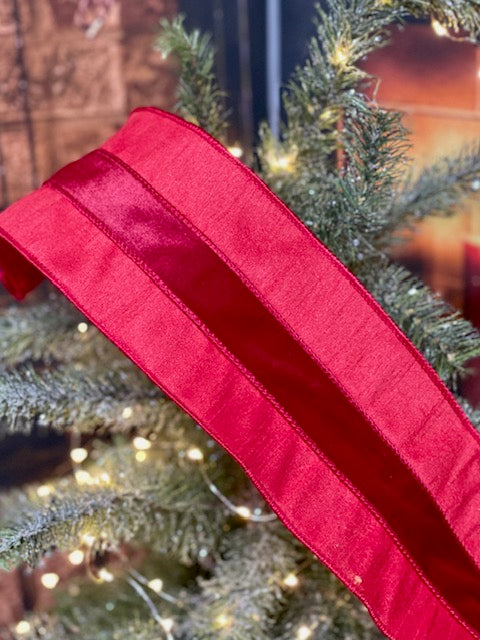 RED DUPION WITH VELOUR STRIPE RIBBON GOC016